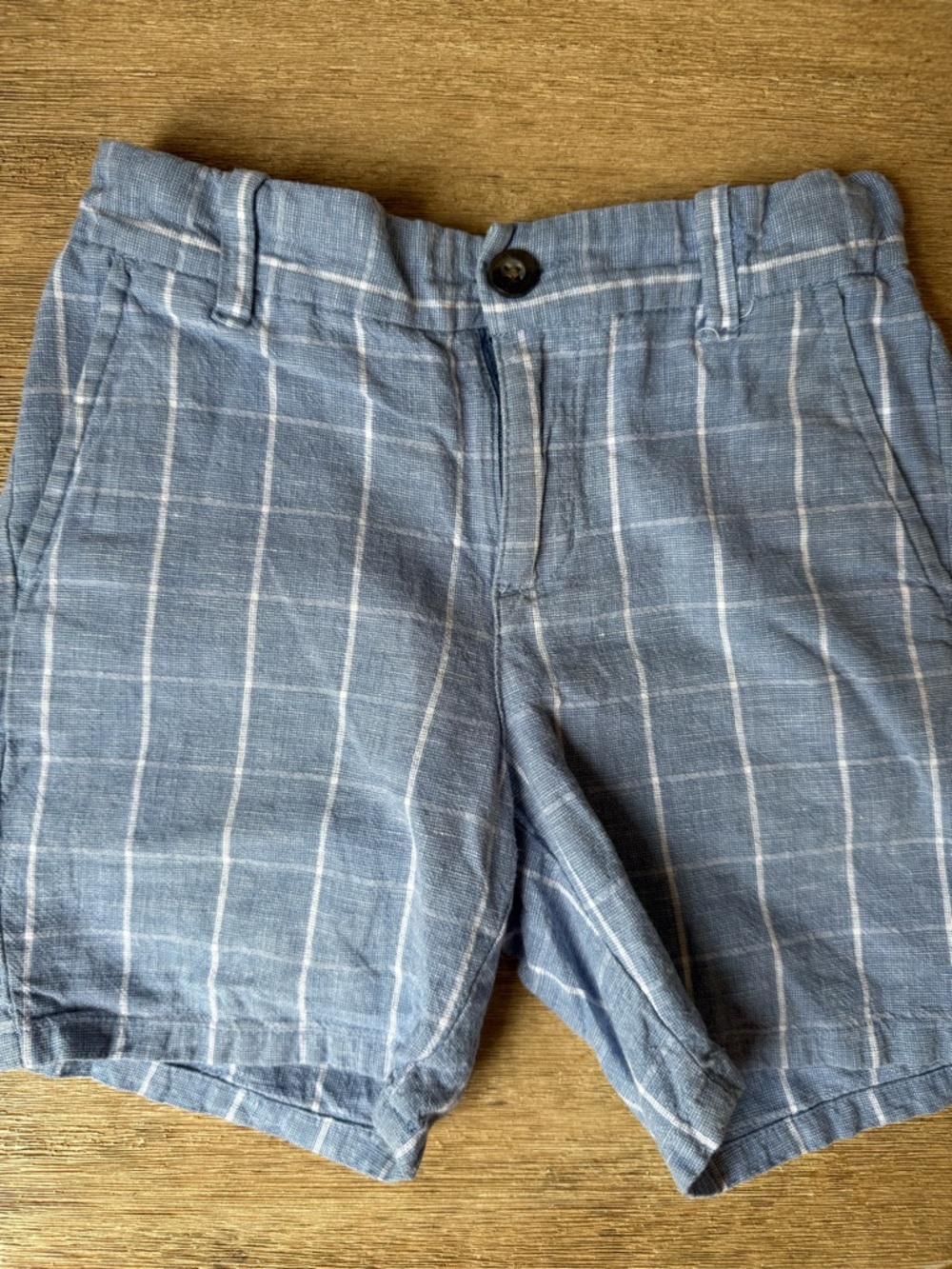 Janie and Jack Boys Linen Cotton Shorts Size 5 Blue Windowpane Plaid